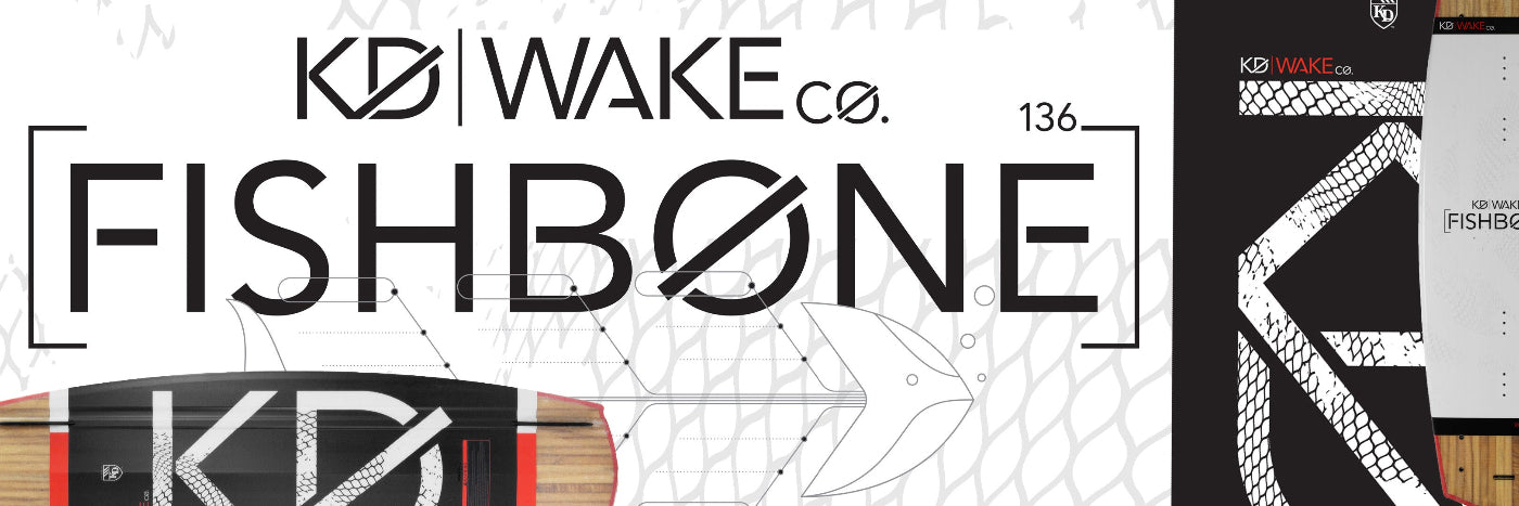 KD Wake Co Fishbone wakeboard with branding and design details.